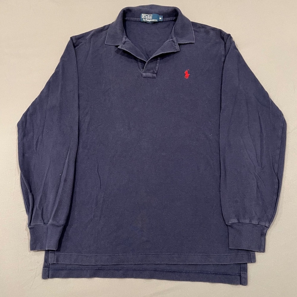 Polo Ralph Lauren Mens Long Sleeve Polo Shirt Navy Blue Red Pony Logo Size M